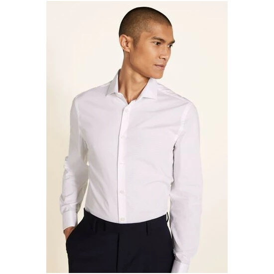 Moss Bros Moss White Slim Fit Dobby Double Cuff Stretch Shirt 6 Moss Bros Moss White Slim Fit Dobby Double Cuff Stretch Shirt - Image 6
