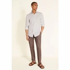 Moss Bros Moss Taupe Tailored Fit Long Sleeve Linen Shirt