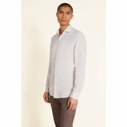 Alternative view of Moss Bros Moss Taupe Tailored Fit Long Sleeve Linen Shirt