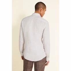 Moss Bros Moss Taupe Tailored Fit Long Sleeve Linen Shirt -Moss Bros shop unnamed file 541