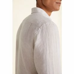 Moss Bros Moss Taupe Tailored Fit Long Sleeve Linen Shirt -Moss Bros shop unnamed file 542