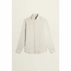 Moss Bros Moss Taupe Tailored Fit Long Sleeve Linen Shirt -Moss Bros shop unnamed file 543