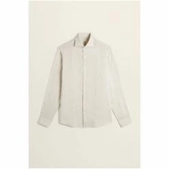 Moss Bros Moss Taupe Tailored Fit Long Sleeve Linen Shirt -Moss Bros shop unnamed file 544
