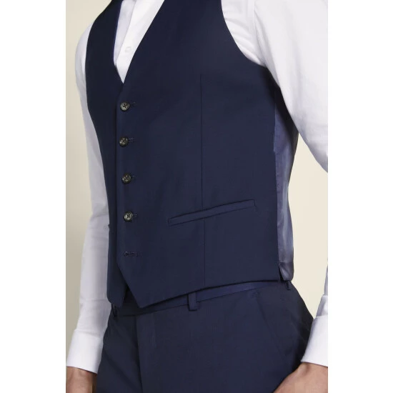 Moss Bros Moss London Ink Blue Skinny Fit Suit: Waistcoat 2 Moss Bros Moss London Ink Blue Skinny Fit Suit: Waistcoat - Image 2