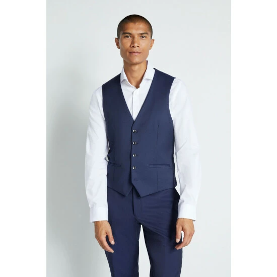 Moss Bros Moss London Ink Blue Skinny Fit Suit: Waistcoat 3 Moss Bros Moss London Ink Blue Skinny Fit Suit: Waistcoat - Image 3