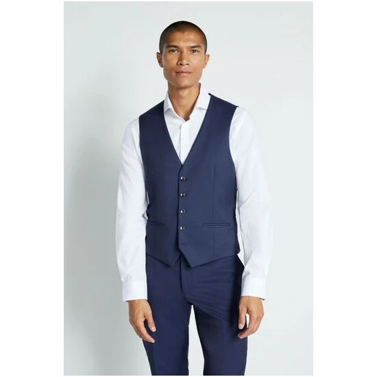 Moss Bros Moss London Ink Blue Skinny Fit Suit: Waistcoat 4 Moss Bros Moss London Ink Blue Skinny Fit Suit: Waistcoat - Image 4