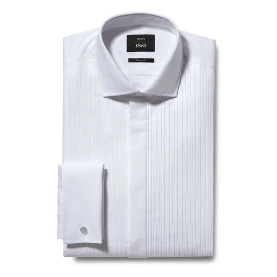 Moss Bros White Tailored Fit Pleated Dress Shirt 1 Moss Bros White Tailored Fit Pleated Dress Shirt