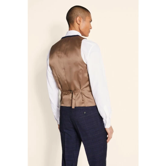 Moss Bros Moss Skinny/Slim Fit Navy Check Suit: Waistcoat 2 Moss Bros Moss Skinny/Slim Fit Navy Check Suit: Waistcoat - Image 2