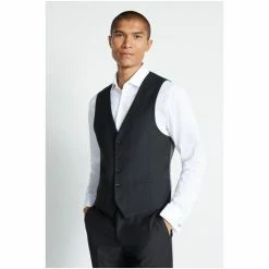 Moss Bros Moss Skinny Fit Black Stretch Suit: Waistcoat