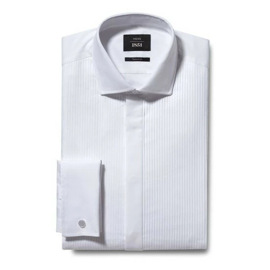 Moss Bros White Tailored Fit Pleated Dress Shirt 3 Moss Bros White Tailored Fit Pleated Dress Shirt - Image 3