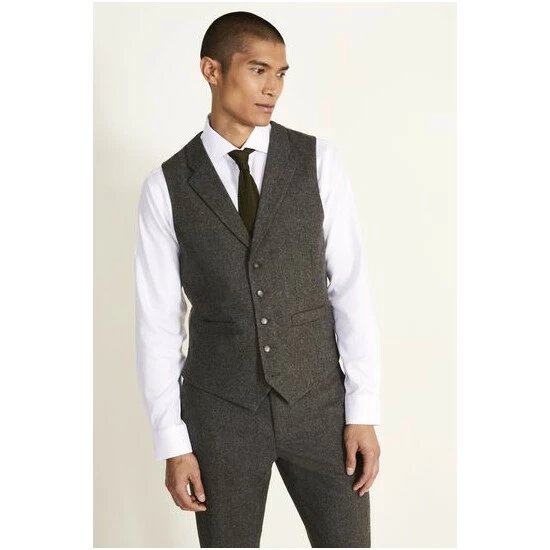 Moss Bros Moss Tailored Fit Herringbone Suit: Waistcoat 1 Moss Bros Moss Tailored Fit Herringbone Suit: Waistcoat