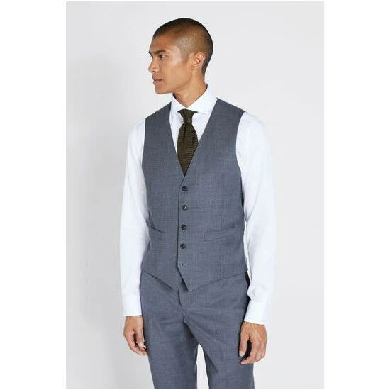 Moss Bros Moss Tailored Fit Grey Twill Suit: Waistcoat 1 Moss Bros Moss Tailored Fit Grey Twill Suit: Waistcoat