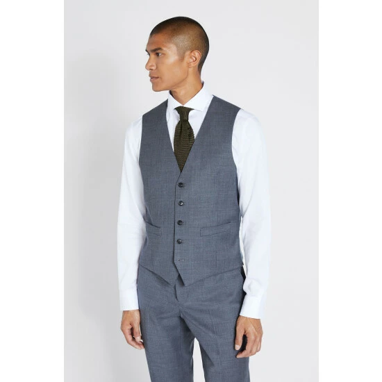 Moss Bros Moss Tailored Fit Grey Twill Suit: Waistcoat 2 Moss Bros Moss Tailored Fit Grey Twill Suit: Waistcoat - Image 2