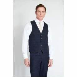 Moss Bros Moss Navy/Black Check Regular Fit Suit: Waistcoat