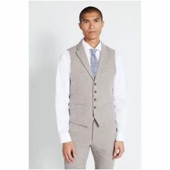 Moss Bros Moss Slim Fit Stone Donegal Suit: Waistcoat