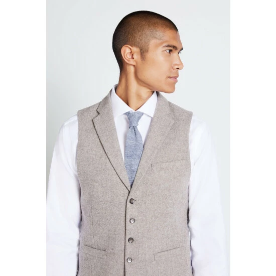 Moss Bros Moss Slim Fit Stone Donegal Suit: Waistcoat 2 Moss Bros Moss Slim Fit Stone Donegal Suit: Waistcoat - Image 2