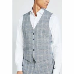 Alternative view of Moss Bros Moss Slim Fit Aqua Windowpane Waistcoat