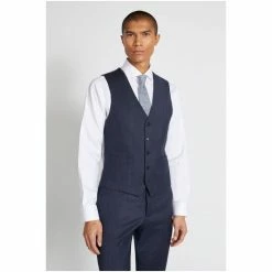 Moss Bros Moss Tailored Fit Navy Milled Check Suit: Waistcoat