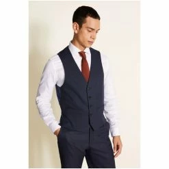 Moss Bros Moss Regular Fit Navy With Burgundy Overcheck Suit: Waistcoat