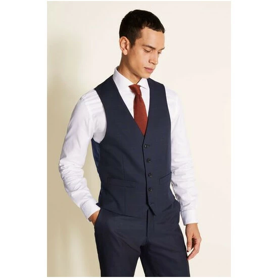 Moss Bros Moss Regular Fit Navy With Burgundy Overcheck Suit: Waistcoat 1 Moss Bros Moss Regular Fit Navy With Burgundy Overcheck Suit: Waistcoat
