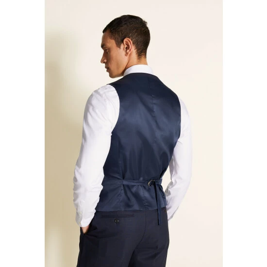 Moss Bros Moss Regular Fit Navy With Burgundy Overcheck Suit: Waistcoat 2 Moss Bros Moss Regular Fit Navy With Burgundy Overcheck Suit: Waistcoat - Image 2