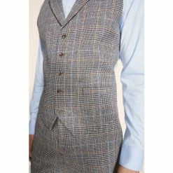 Moss Bros Moss Tailored Fit B&W With Blue Check Suit: Waistcoat -Moss Bros shop unnamed file 624