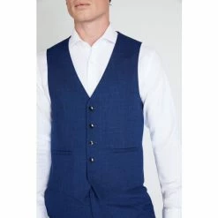 Alternative view of Moss Bros Moss Slim Fit Blue Slub Suit: Waistcoat