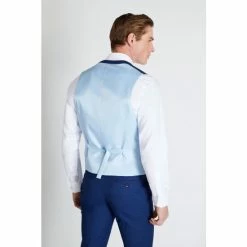Moss Bros Moss Slim Fit Blue Slub Suit: Waistcoat -Moss Bros shop unnamed file 633