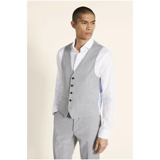 Moss Bros Moss Slim Fit Grey Stretch Suit: Waistcoat 1 Moss Bros Moss Slim Fit Grey Stretch Suit: Waistcoat