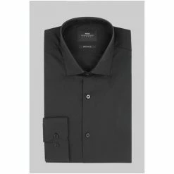 Moss Bros Moss Skinny Fit Black Single Cuff Stretch Shirt -Moss Bros shop unnamed file 64