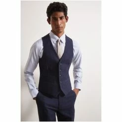 Moss Bros Moss Slim Fit Blue Donegal Suit: Waistcoat