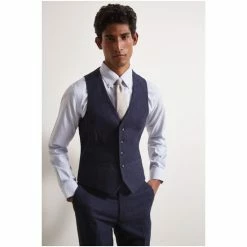 Alternative view of Moss Bros Moss Slim Fit Blue Donegal Suit: Waistcoat