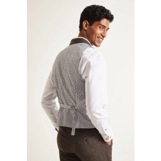 Moss Bros Brown Slim Fit Chocolate Herringbone Waistcoat 2 Moss Bros Brown Slim Fit Chocolate Herringbone Waistcoat - Image 2