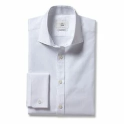 Moss Bros Moss White Tailored Fit Dobby Double Cuff Shirt