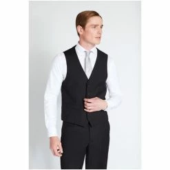 Moss Bros Moss Regular Fit Black Stretch Suit: Waistcoat