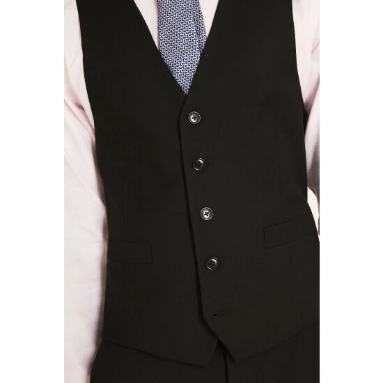 Moss Bros Moss Regular Fit Black Stretch Suit: Waistcoat 3 Moss Bros Moss Regular Fit Black Stretch Suit: Waistcoat - Image 3
