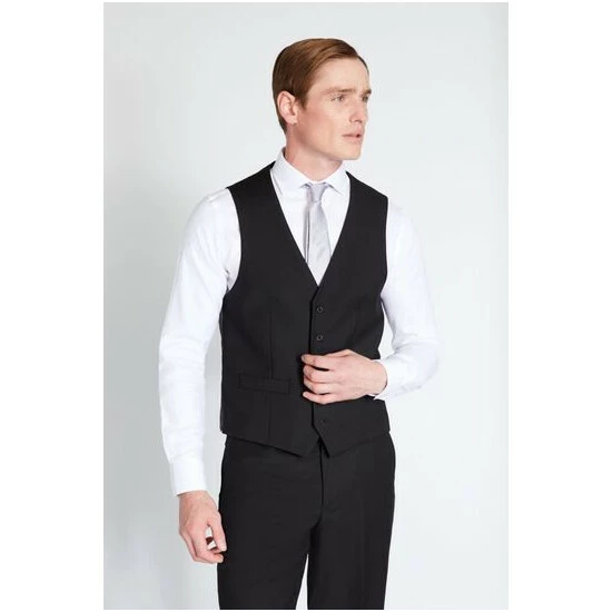 Moss Bros Moss Regular Fit Black Stretch Suit: Waistcoat 4 Moss Bros Moss Regular Fit Black Stretch Suit: Waistcoat - Image 4