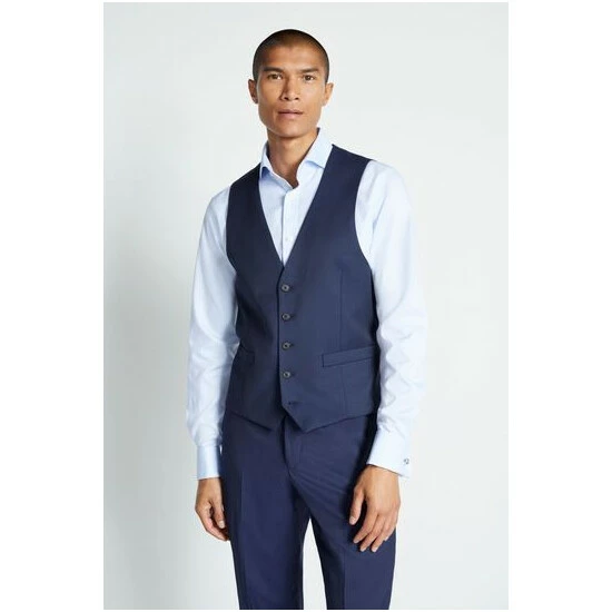 Moss Bros Moss Regular Fit Ink Blue Stretch Suit: Waistcoat 1 Moss Bros Moss Regular Fit Ink Blue Stretch Suit: Waistcoat