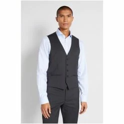 Moss Bros Moss Skinny Fit Charcoal Stretch Suit: Waistcoat