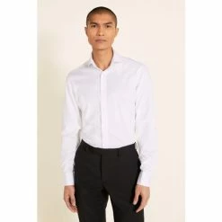 Moss Bros White Tailored Fit White Double Cuff Non-Iron Twill Shirt