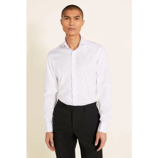 Moss Bros White Tailored Fit White Double Cuff Non-Iron Twill Shirt 1 Moss Bros White Tailored Fit White Double Cuff Non-Iron Twill Shirt