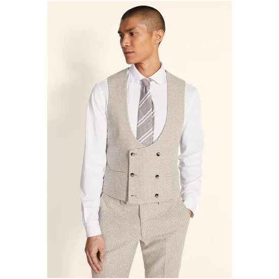 Moss Bros Moss Slim Fit Brown Houndstooth Suit: Waistcoat 1 Moss Bros Moss Slim Fit Brown Houndstooth Suit: Waistcoat