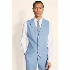 Moss Bros Moss Tailored Fit Dusty Blue Herringbone Suit: Waistcoat