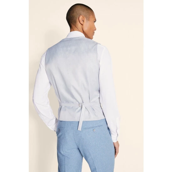 Moss Bros Moss Tailored Fit Dusty Blue Herringbone Suit: Waistcoat 2 Moss Bros Moss Tailored Fit Dusty Blue Herringbone Suit: Waistcoat - Image 2