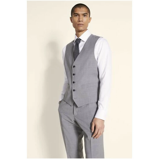 Moss Bros Moss Performance Tailored Fit Light Grey Suit: Waistcoat 1 Moss Bros Moss Performance Tailored Fit Light Grey Suit: Waistcoat