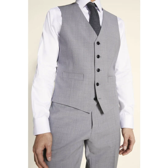 Moss Bros Moss Performance Tailored Fit Light Grey Suit: Waistcoat 3 Moss Bros Moss Performance Tailored Fit Light Grey Suit: Waistcoat - Image 3