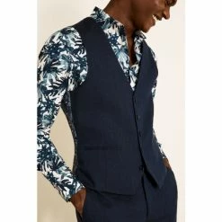 Moss Bros Moss Slim Fit Midnight Blue Linen Suit: Waistcoat -Moss Bros shop unnamed file 697