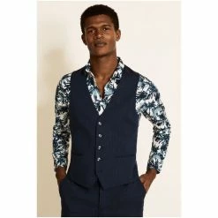 Moss Bros Moss Slim Fit Midnight Blue Linen Suit: Waistcoat -Moss Bros shop unnamed file 699