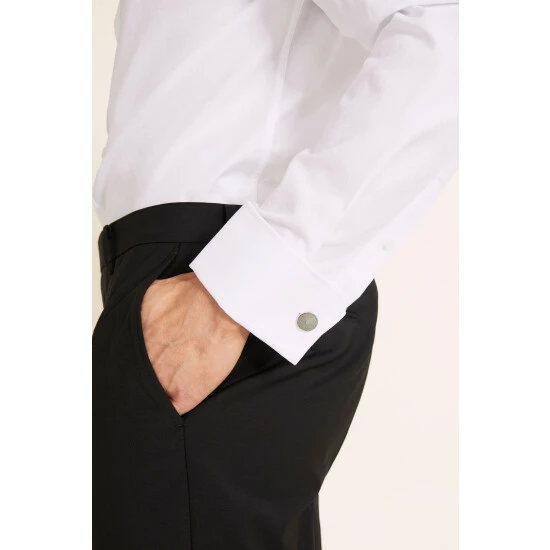 Moss Bros White Tailored Fit White Double Cuff Non-Iron Twill Shirt 4 Moss Bros White Tailored Fit White Double Cuff Non-Iron Twill Shirt - Image 4