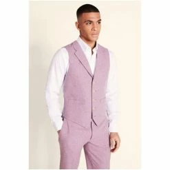 Moss Bros Moss Tailored Fit Dusty Pink Herringbone Suit: Waistcoat